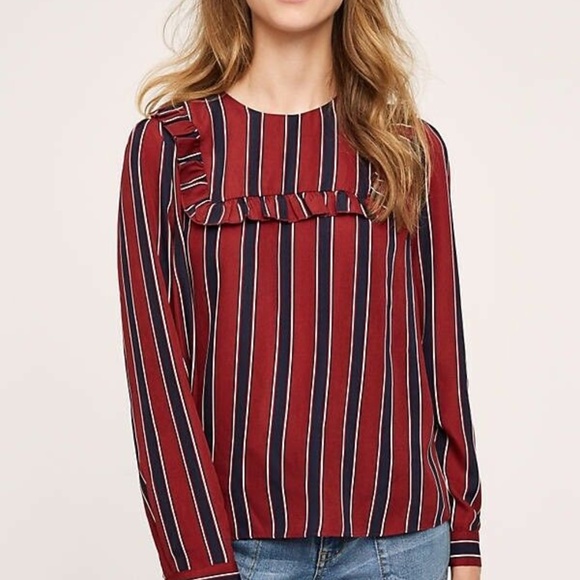 English Factory Tops - English Factory Ruffled Striped Blouse Size L